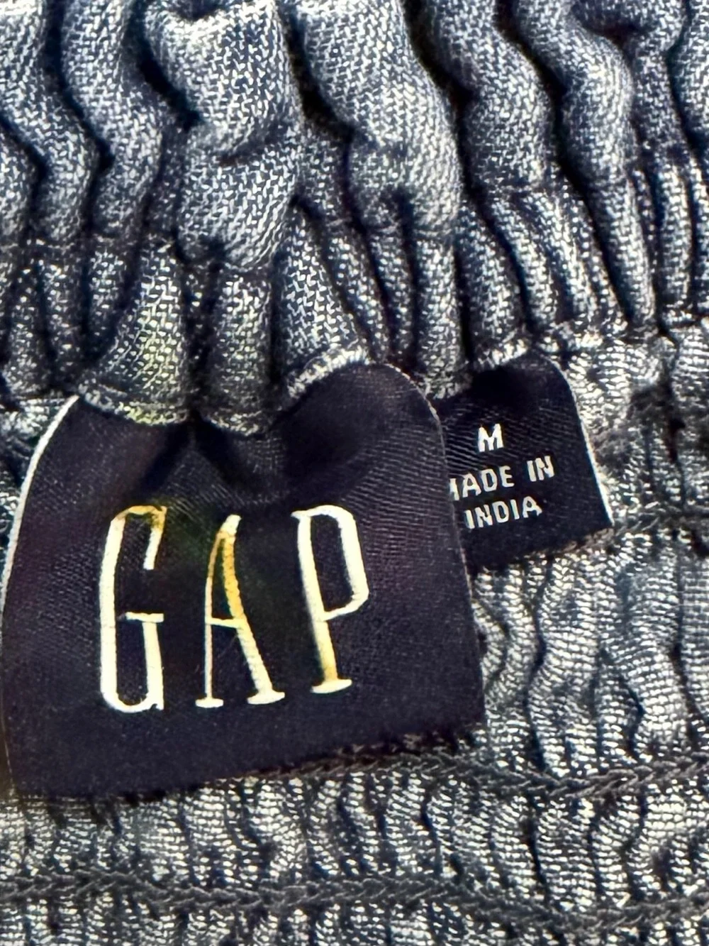 GAP Smocked Puff Sleeve Chambray Crop Top Medium Cottagecore - Picture 5 of 6